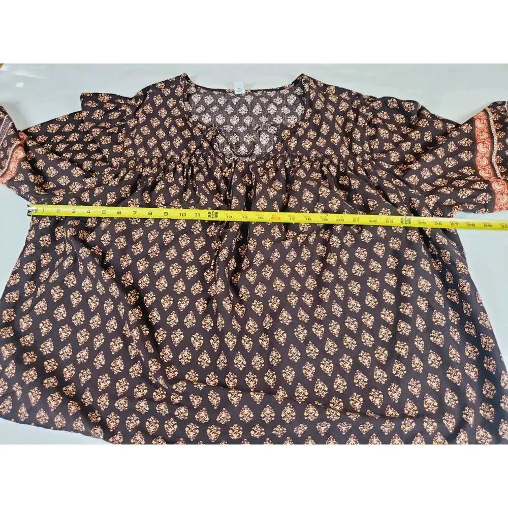 Old Navy Peasant Top Womens 2X‎ Floral Puff Balloon Sleeve Brown Cotton Bohemian
